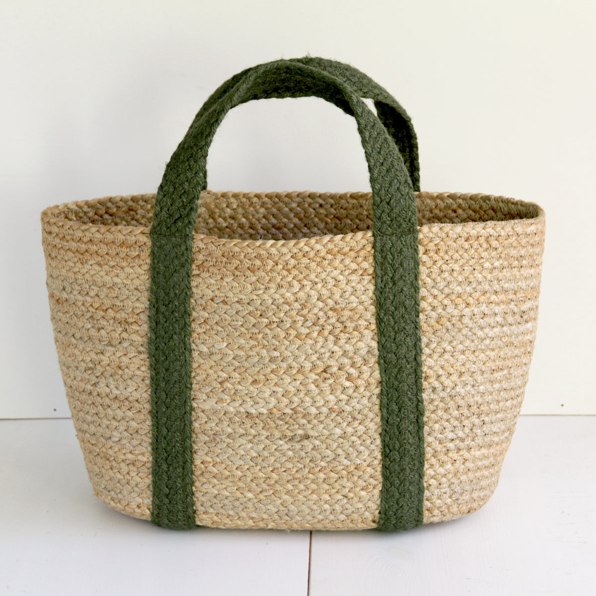 Jute Basket tote bag Small size #NA903 'Flower' [GREEN]