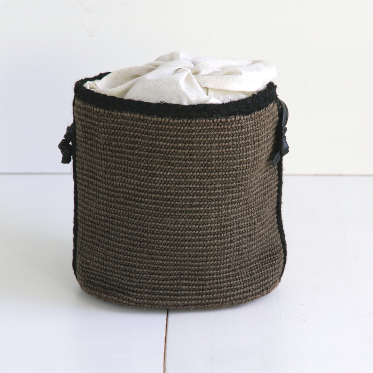 Jute mini Sholder bag with leather strap #NA905 'Water' [BLACK]