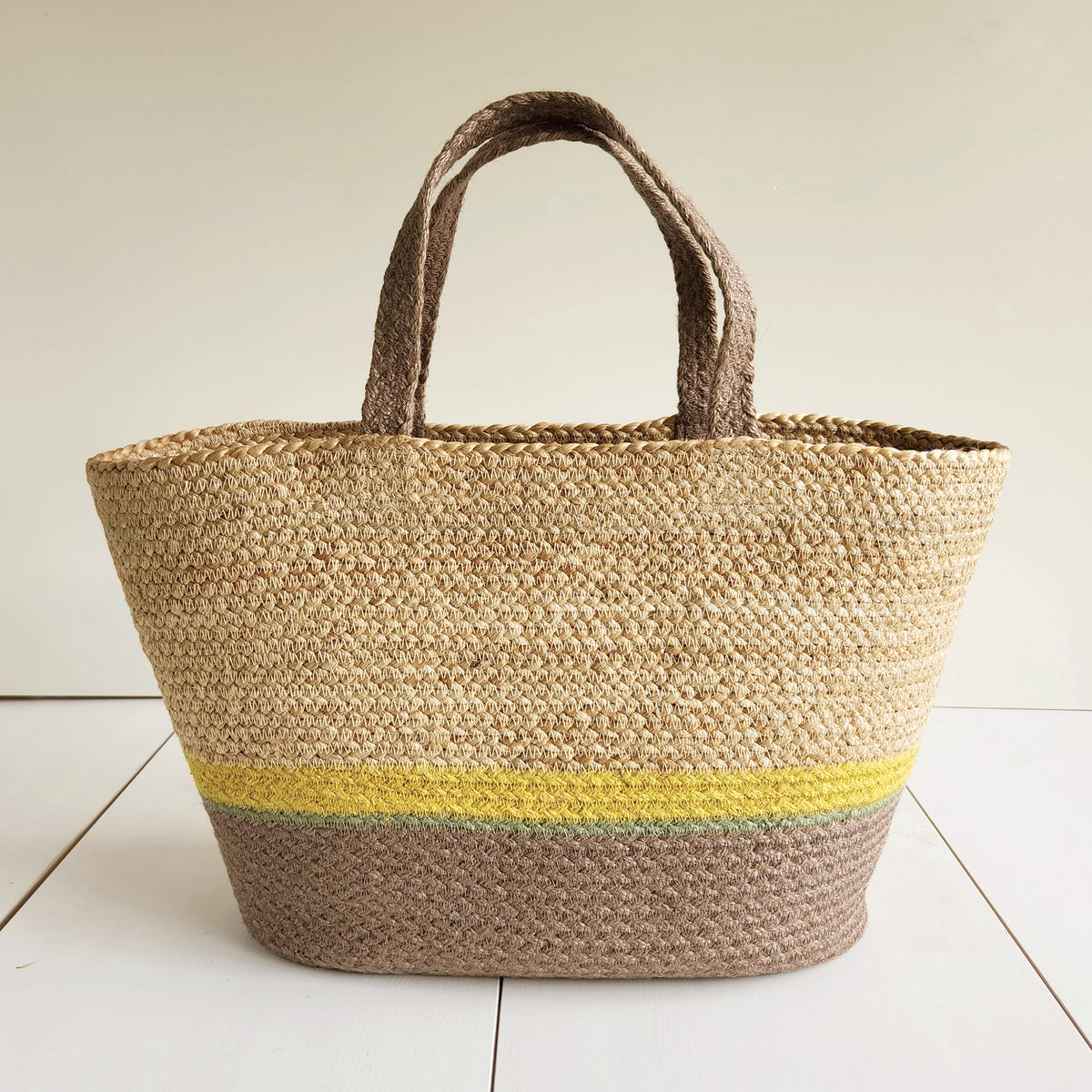 Jute Basket bag Resort Large size #NA902 'Land' [BROWN / GREEN]