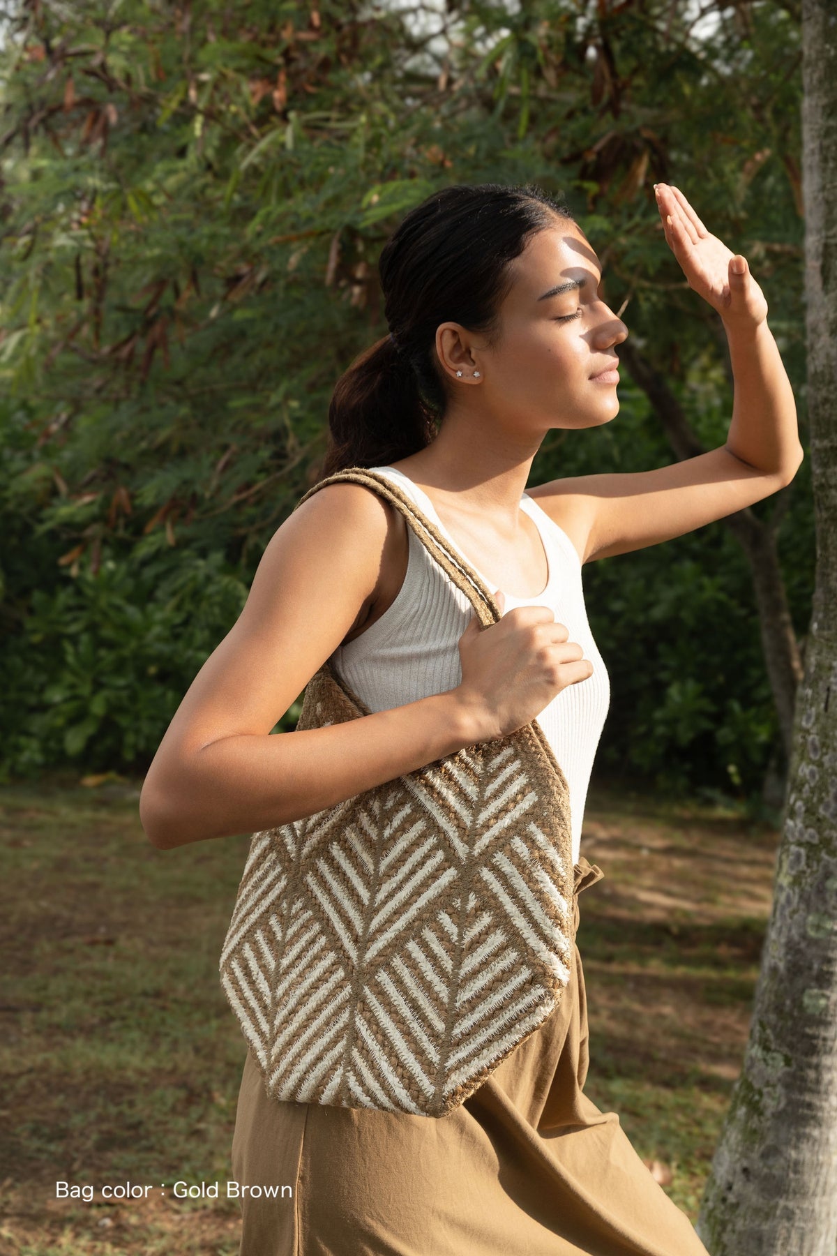 Jute Flat shape shoulder bag #NA912 'Pinecone' [GOLD BROWN]