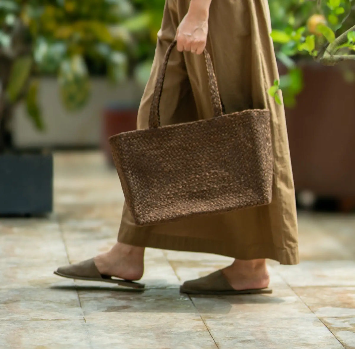 Square toe Jute insole flats mule #NA809 'Marble' [KHAKI]