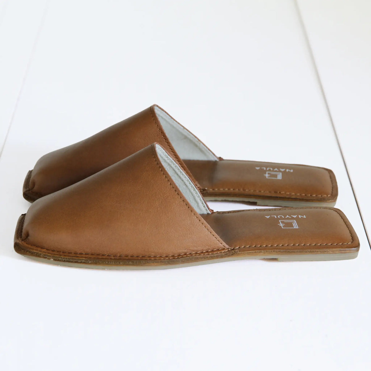 Unisex Square toe Jute insole flats mule #NA809 'Marble' [CAMEL]