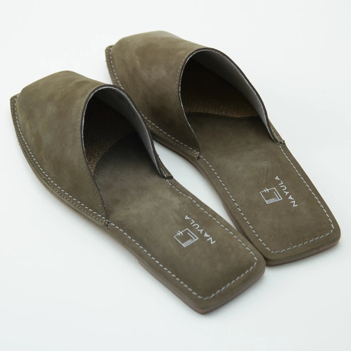 Square toe Jute insole flats mule #NA809 'Marble' [KHAKI]