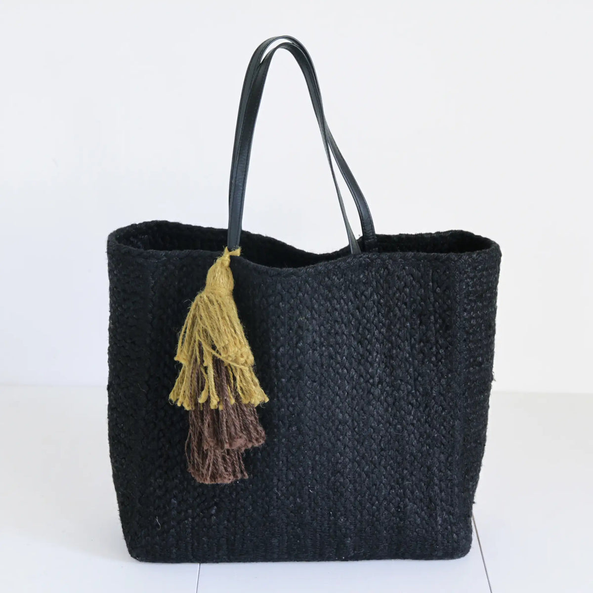 Jute Square Tote bag Large size #NA907B 'New moon' [BLACK]
