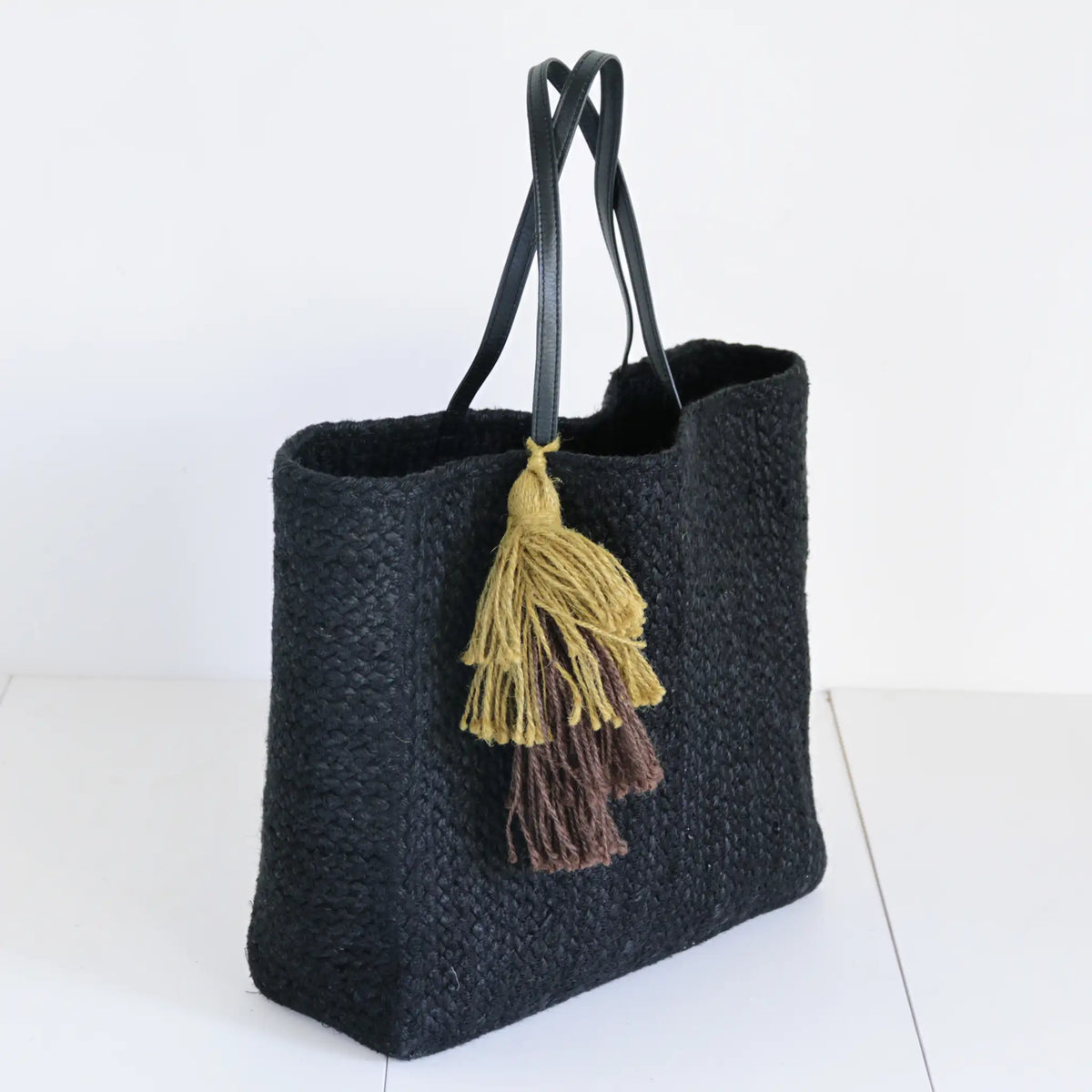 Jute Square Tote bag Large size #NA907B 'New moon' [BLACK]