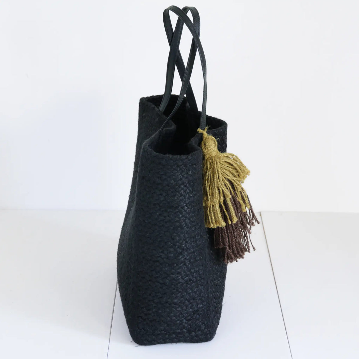 Jute Square Tote bag Large size #NA907B 'New moon' [BLACK]