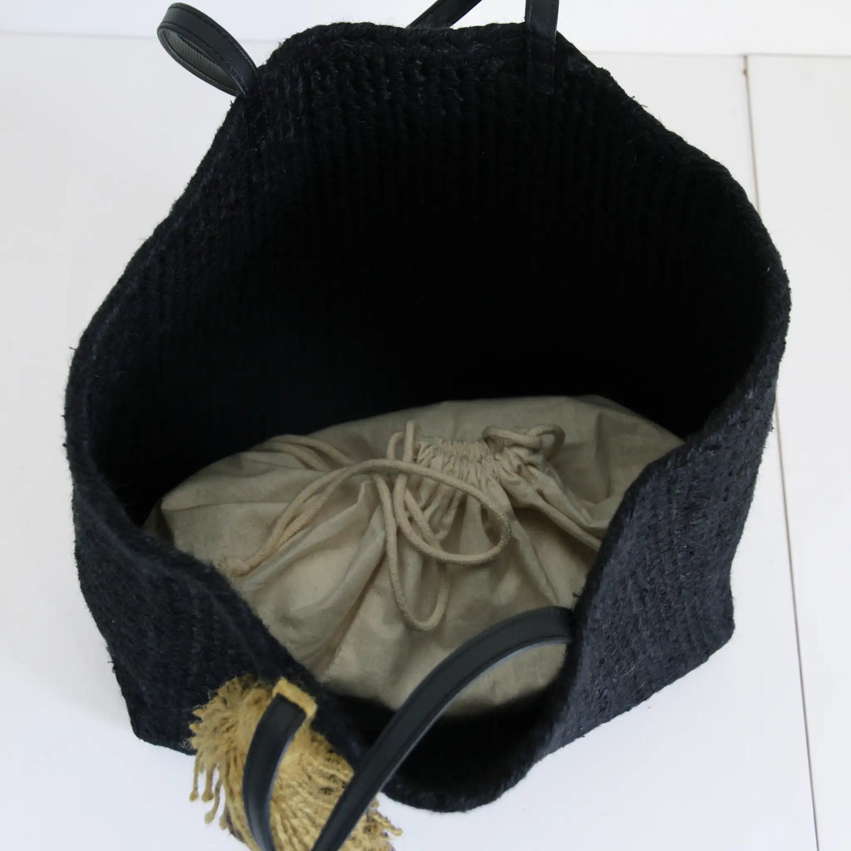 Jute Square Tote bag Large size #NA907B 'New moon' [BLACK]