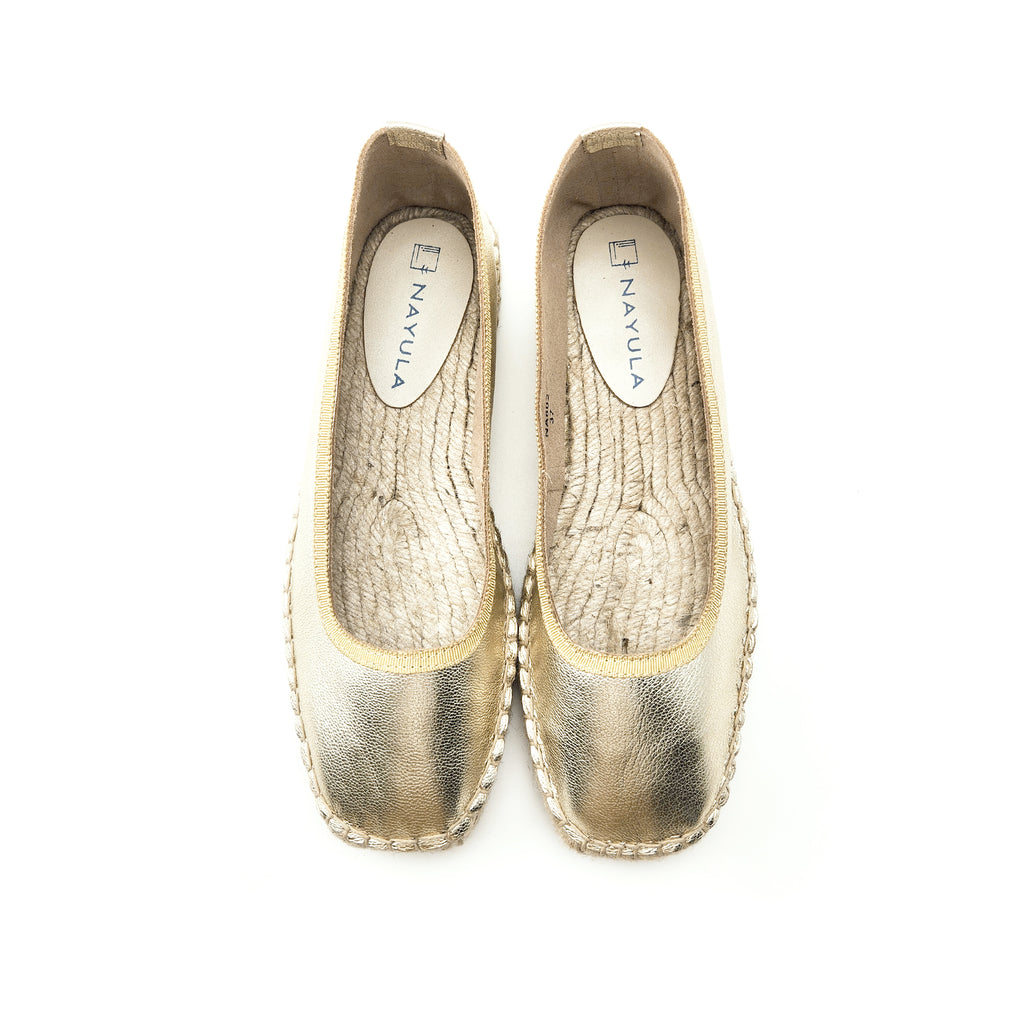Square toe ballet flats espadrille #NA802 'Leaf' [L. GOLD] – NAYULA