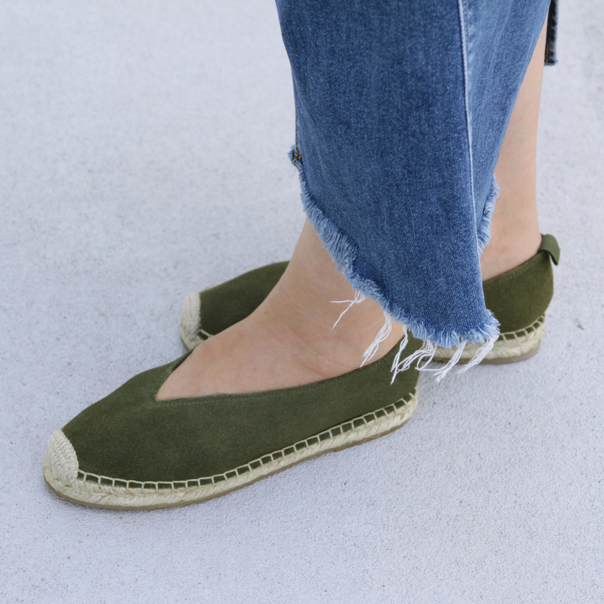 Sepatu flat bentuk lancip ujung persegi espadrille #NA806 'Grass' [BLACK]