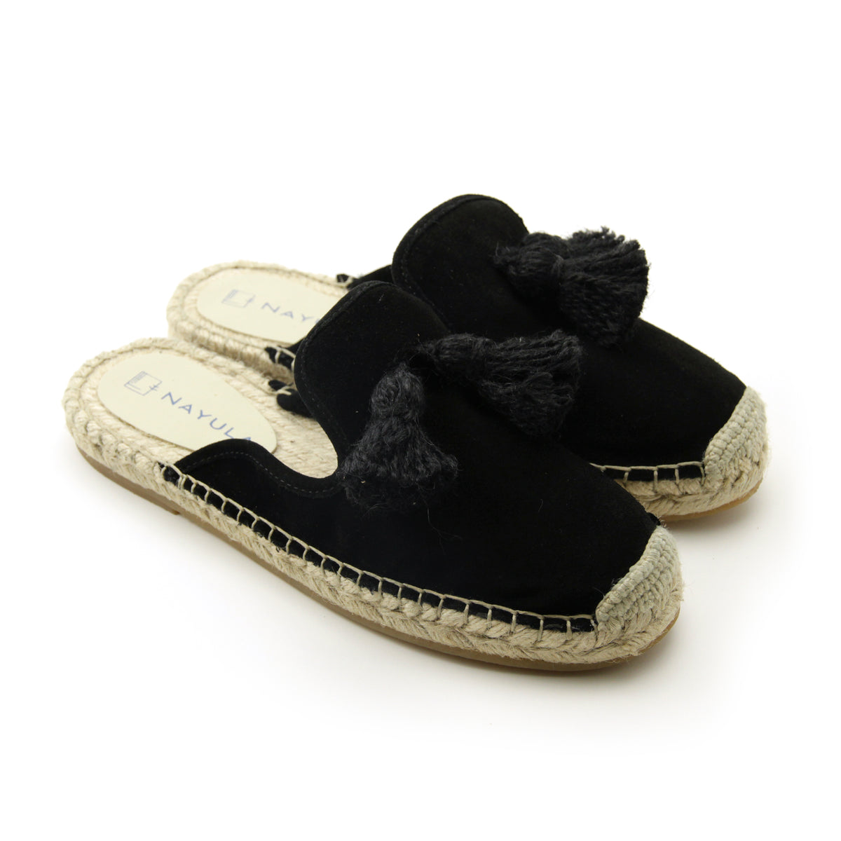 Flat mule espadrille with Tassel #NA807 'Animal' [BLACK]