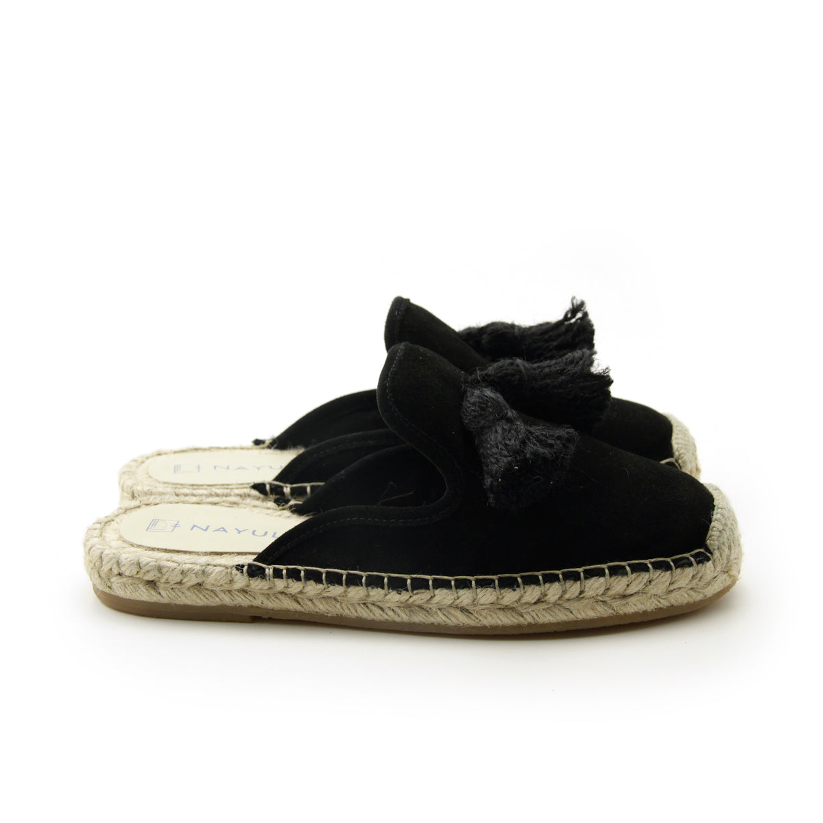 Sepatu espadrille bagal datar dengan Rumbai #NA807 'Animal' [BLACK]