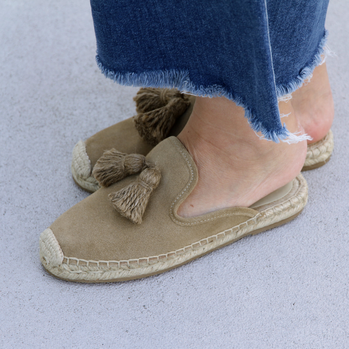 Flat mule espadrille with Tassel #NA807 'Animal' [D. BEIGE]