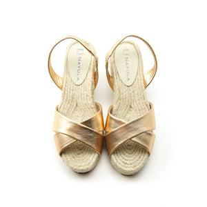 Cross strap wedge heel sandal espadrille #NA808 'Bird' [CHAMPAGNE GOLD]