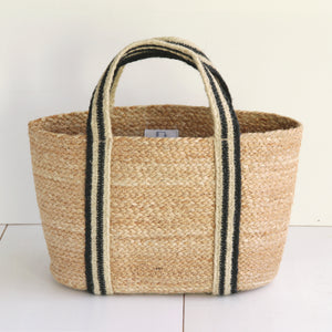 Jute Basket tote bag Small size #NA903 'Flower' [CHARCOAL]