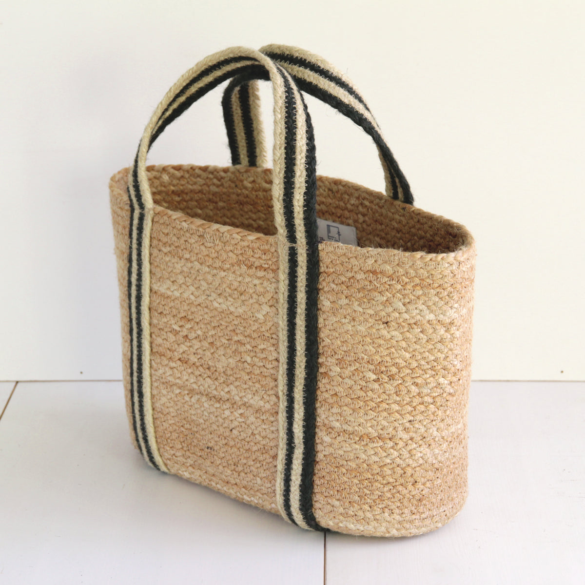 Jute Basket tote bag Small size #NA903 'Flower' [CHARCOAL]