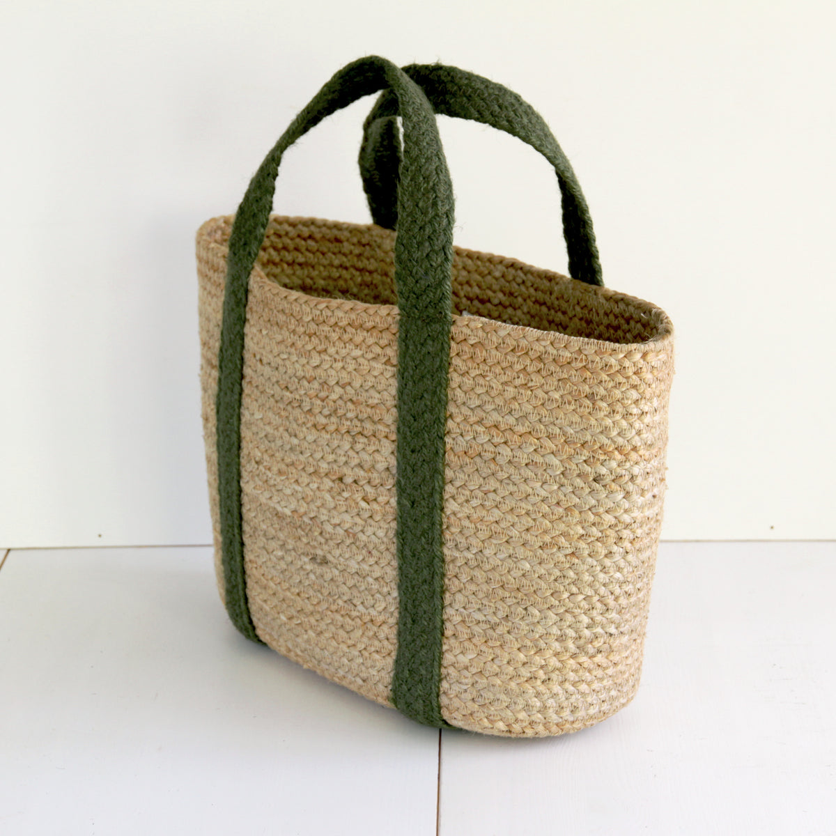 Jute Basket tote bag Small size #NA903 'Flower' [GREEN]