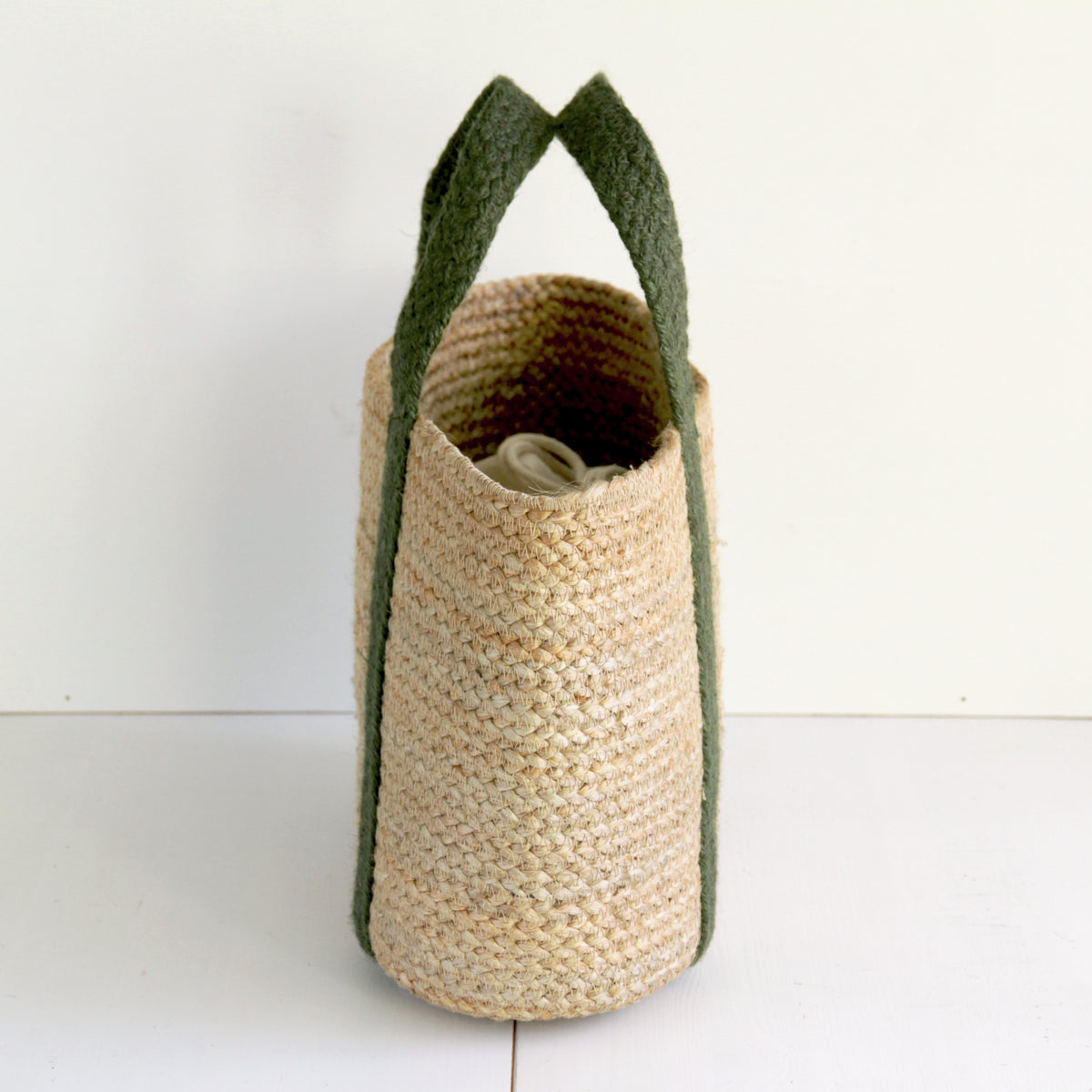 Jute Basket tote bag Small size #NA903 'Flower' [GREEN]