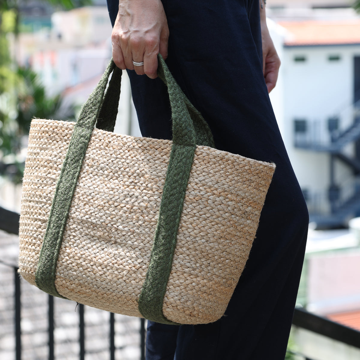 Jute Basket tote bag Small size #NA903 'Flower' [RED]