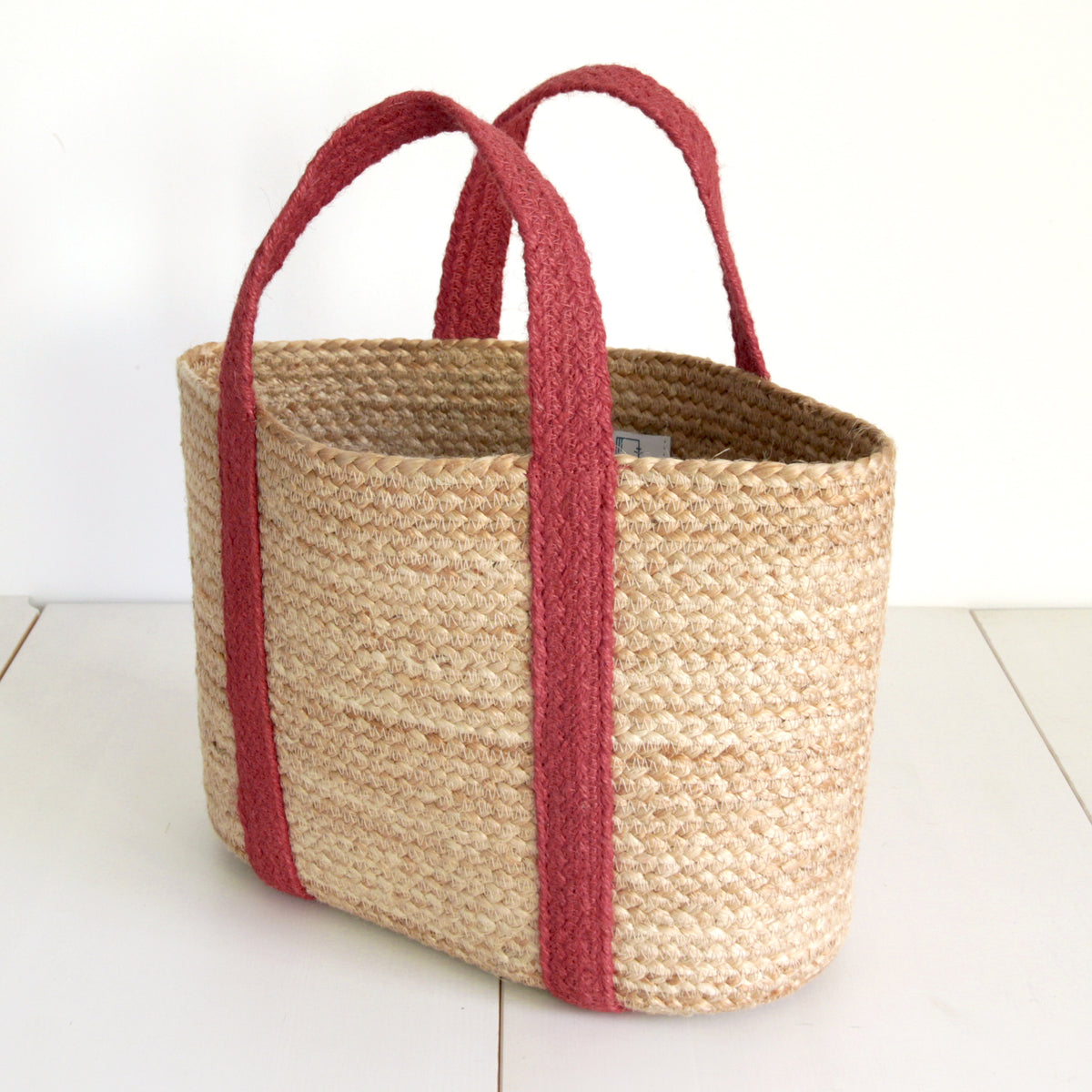 Jute Basket tote bag Small size #NA903 'Flower' [RED]