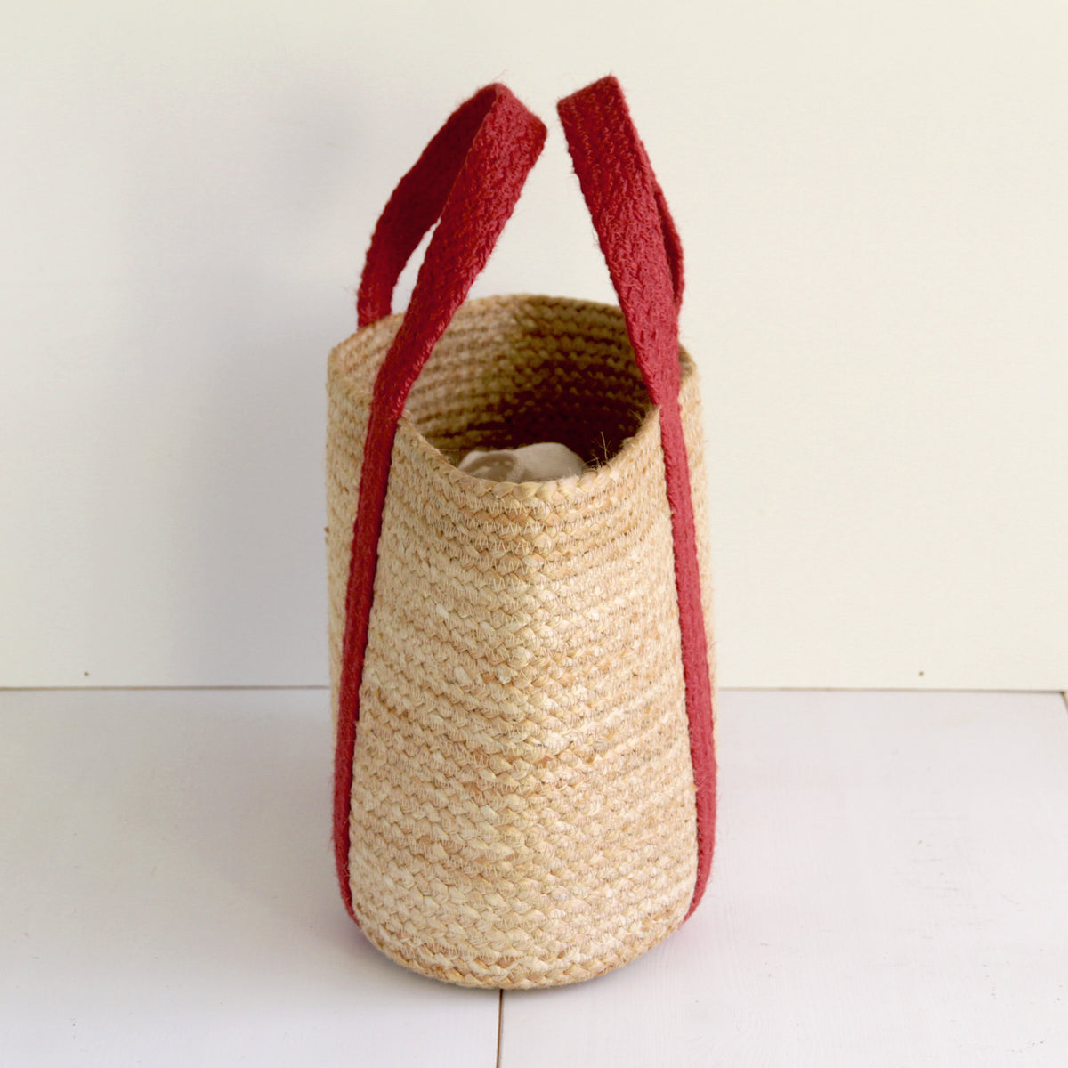 Jute Basket tote bag Small size #NA903 'Flower' [RED]