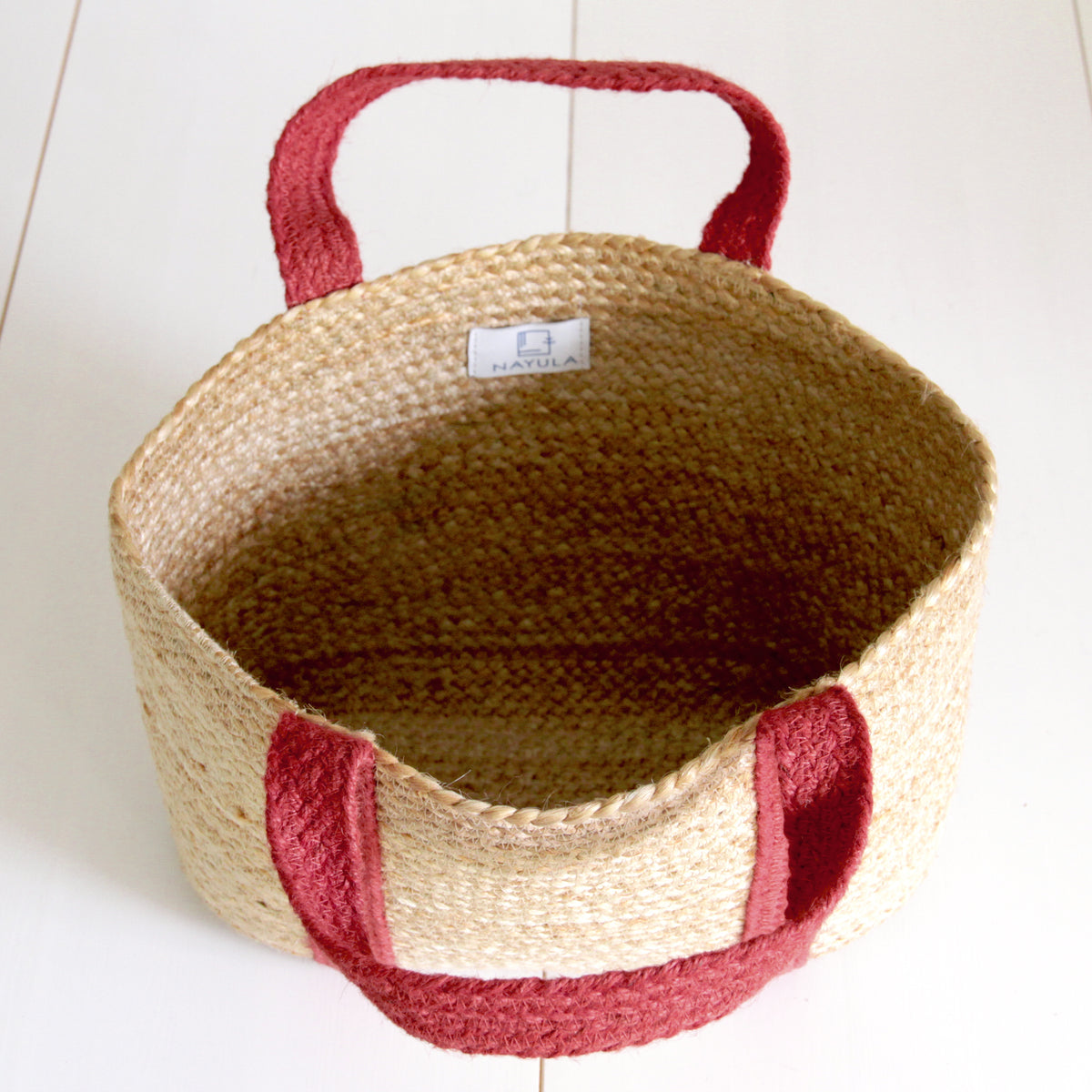 Jute Basket tote bag Small size #NA903 'Flower' [RED]