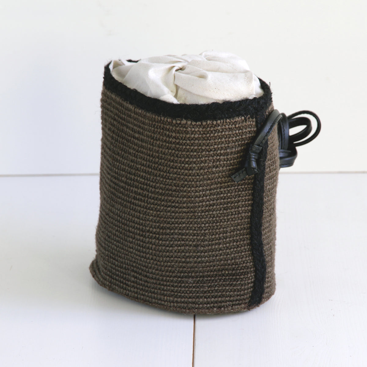 Jute mini Sholder bag with leather strap #NA905 'Water' [BLACK]