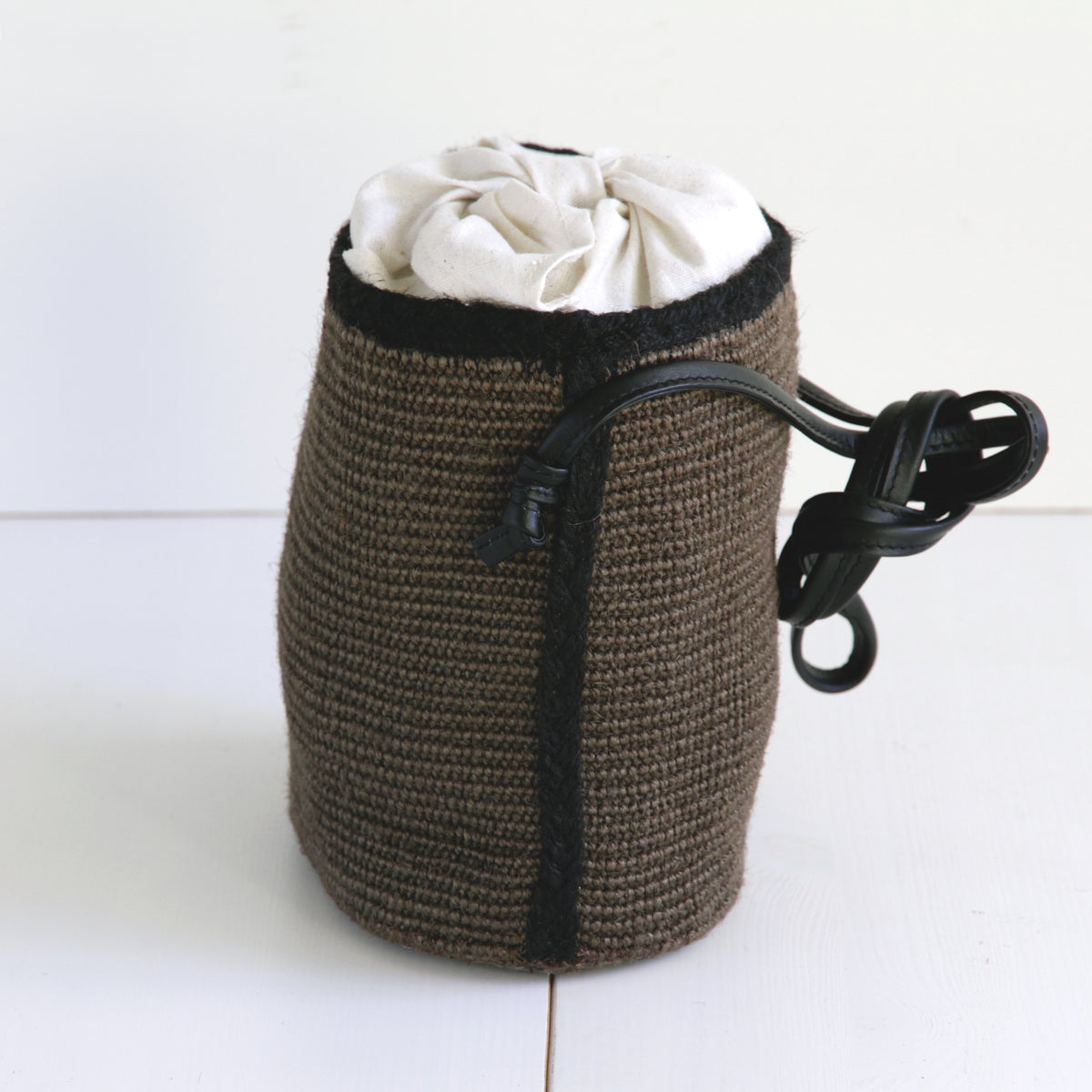 Jute mini Sholder bag with leather strap #NA905 'Water' [BLACK]