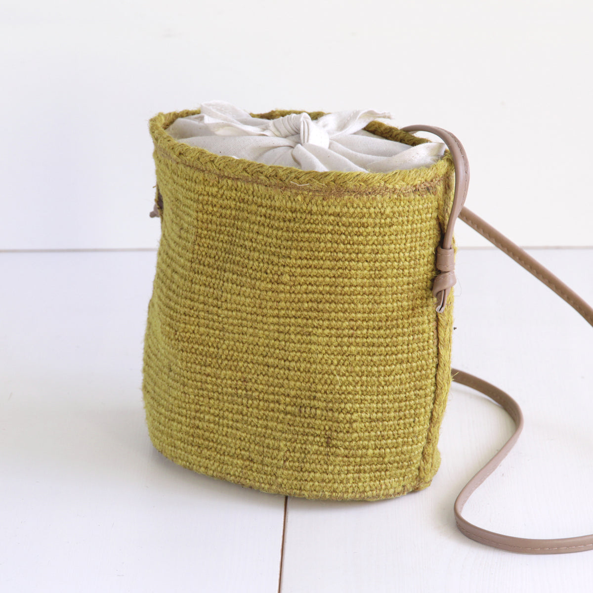 Jute mini Sholder bag with leather strap #NA905 'Water' [YELLOW]