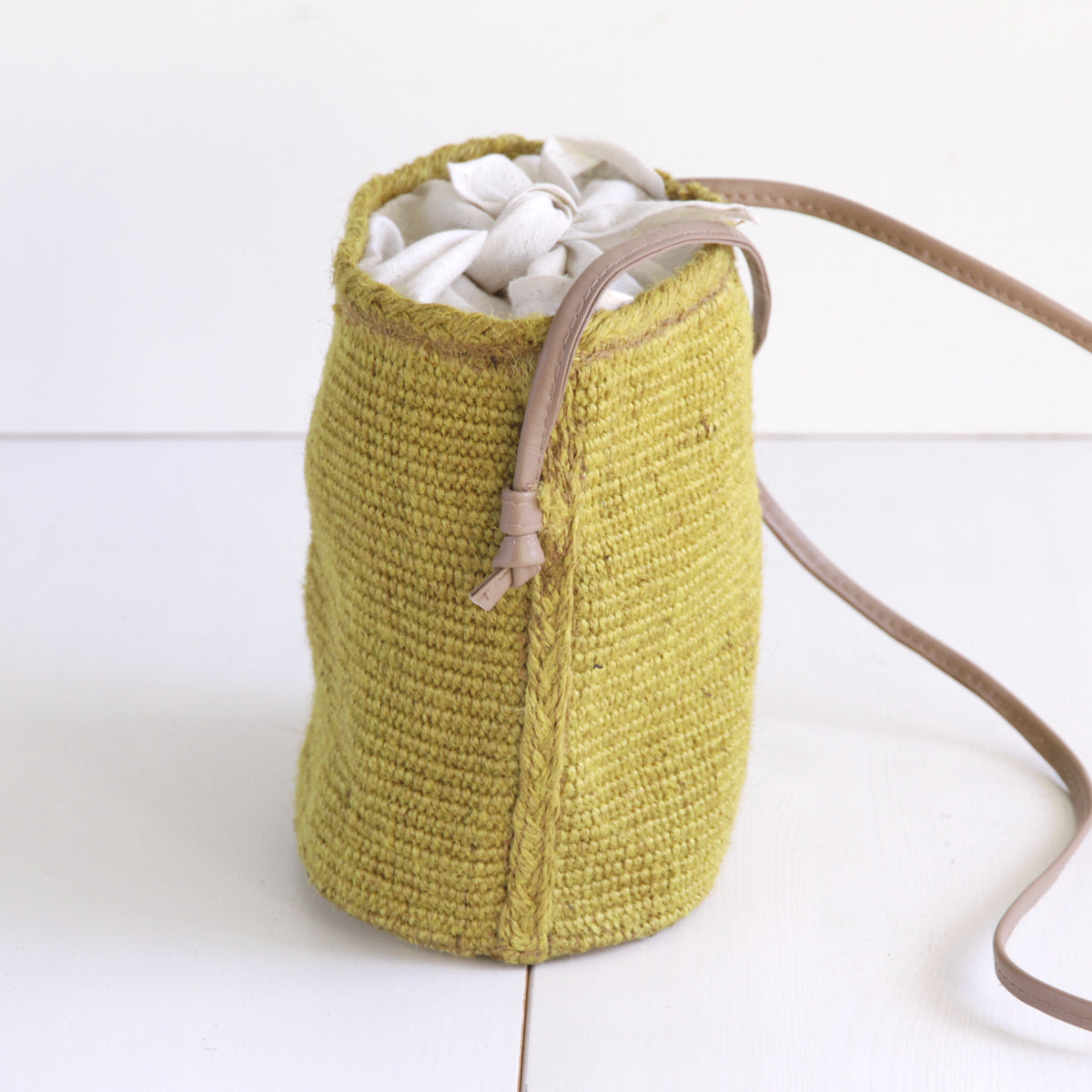 Jute mini Sholder bag with leather strap #NA905 'Water' [YELLOW]