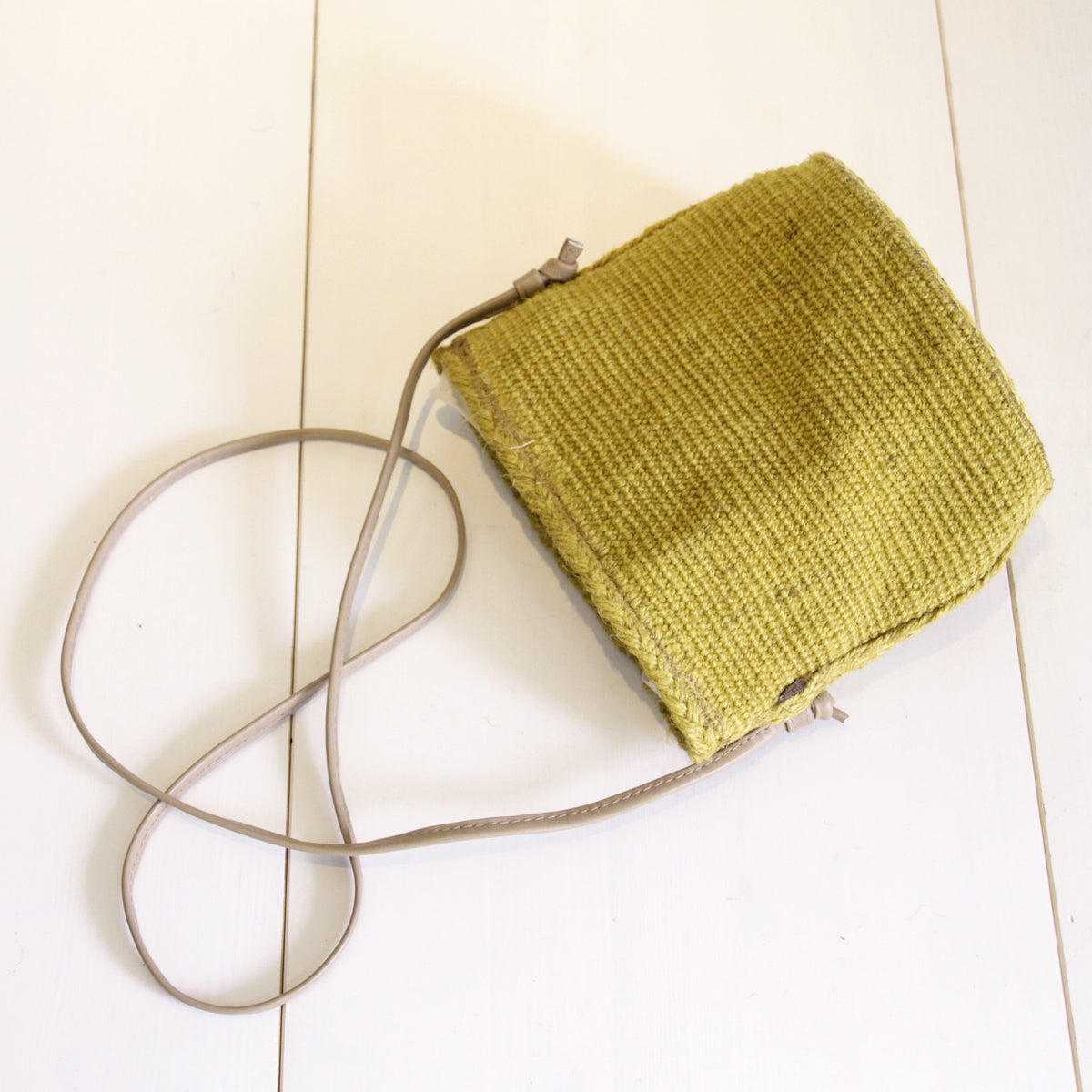 Jute mini Sholder bag with leather strap #NA905 'Water' [YELLOW]