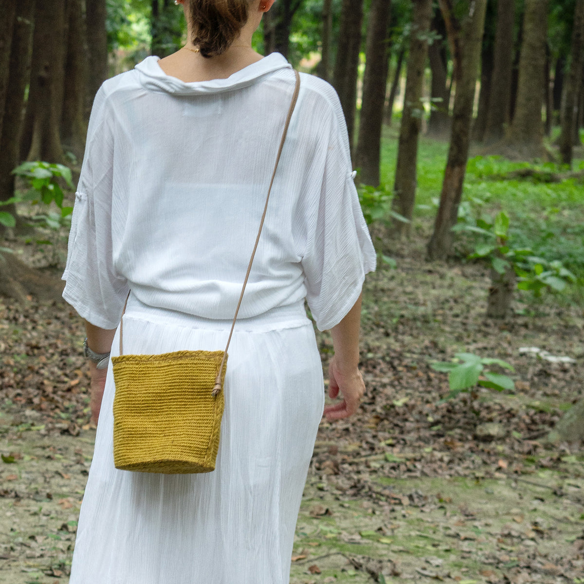 Jute mini Sholder bag with leather strap #NA905 'Water' [YELLOW]