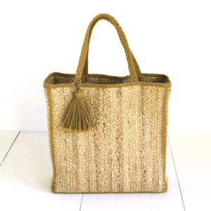 Jute Square Tote bag Large size #NA907 'Moon' [GOLD BROWN]