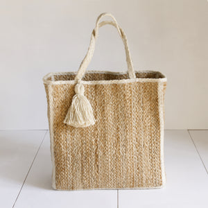 Jute Square Tote bag Large size #NA907 'Moon' [WHITE]