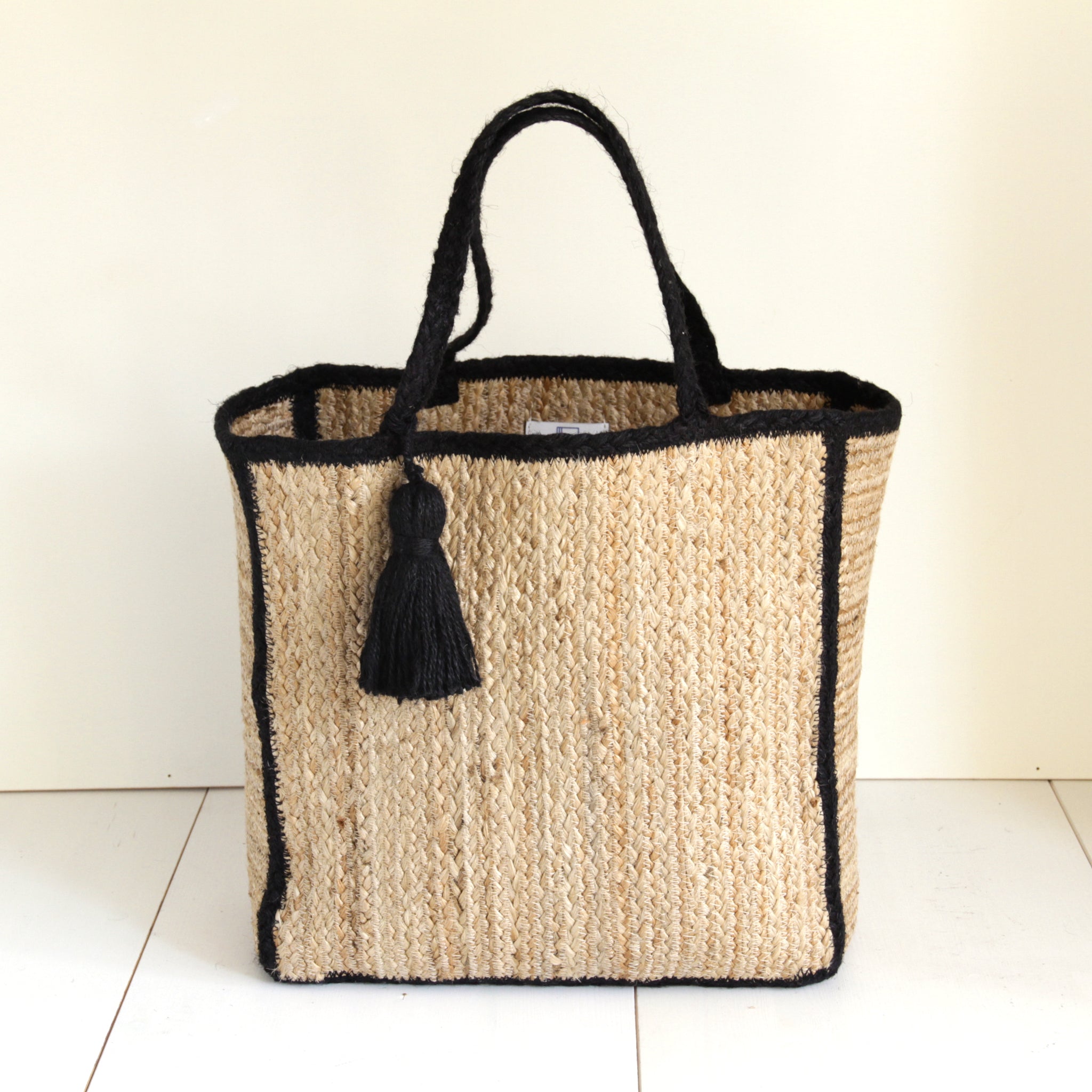 Jute Square Tote bag Large size NA907 Moon BLACK NAYULA