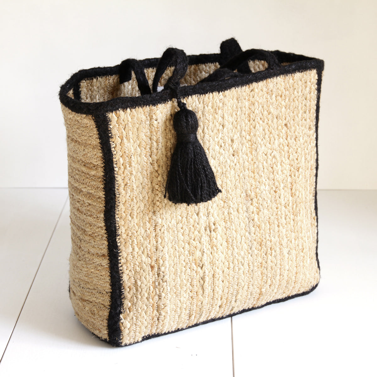 Jute Square Tote bag Large size #NA907 'Moon' [BLACK]