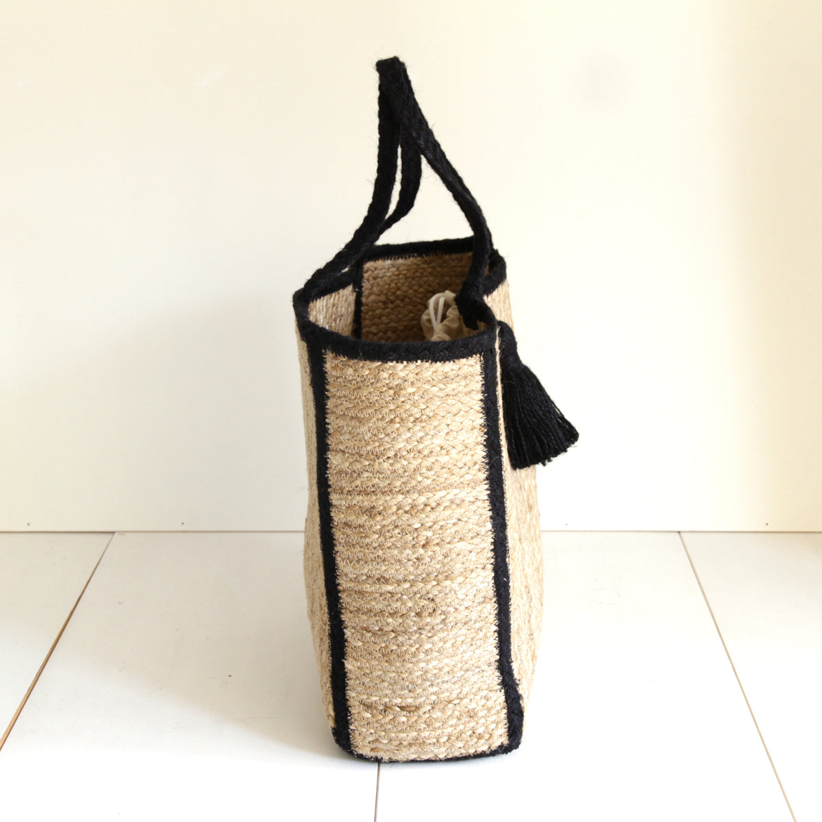 Jute Square Tote bag Large size #NA907 'Moon' [BLACK]