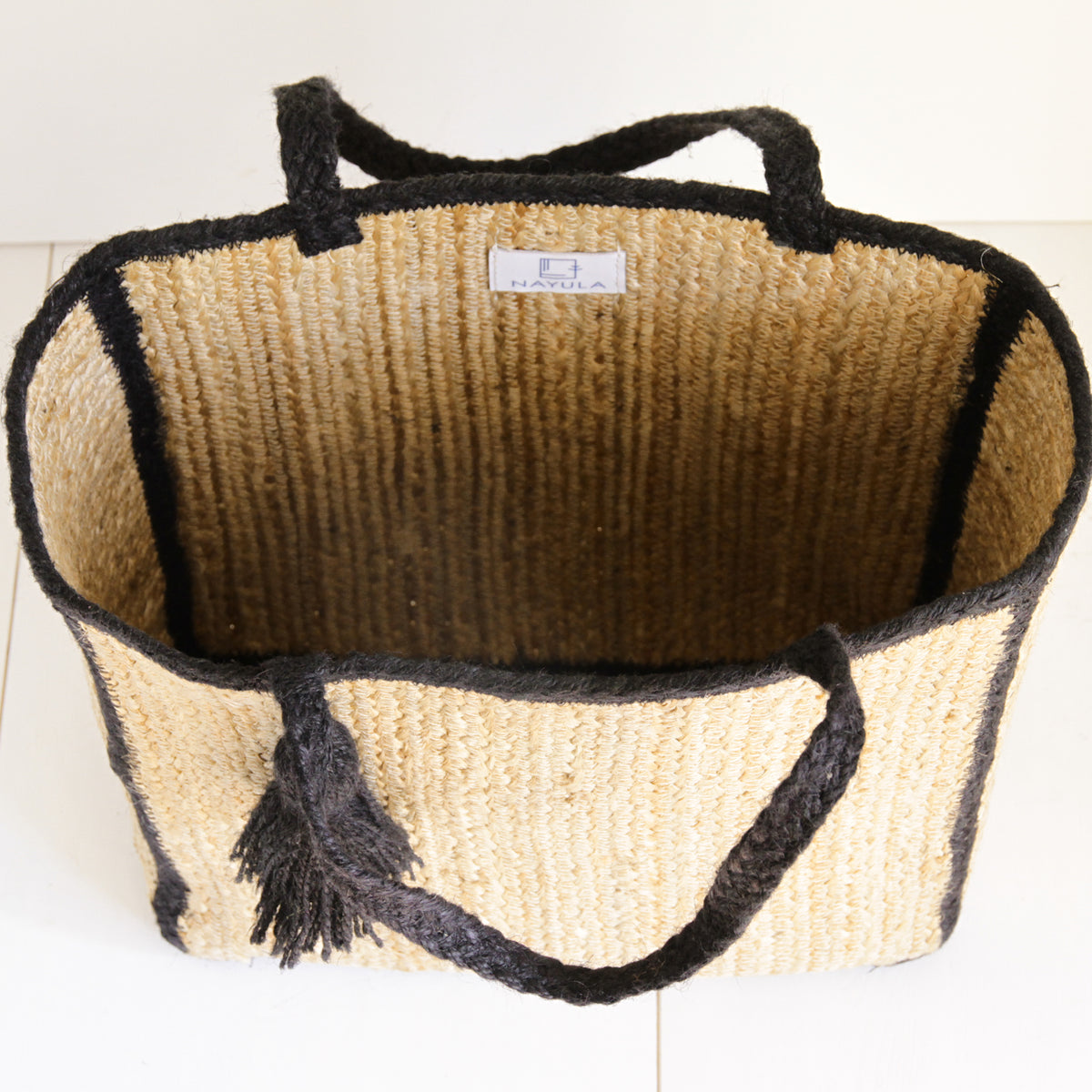 Jute Square Tote bag Large size #NA907 'Moon' [BLACK]