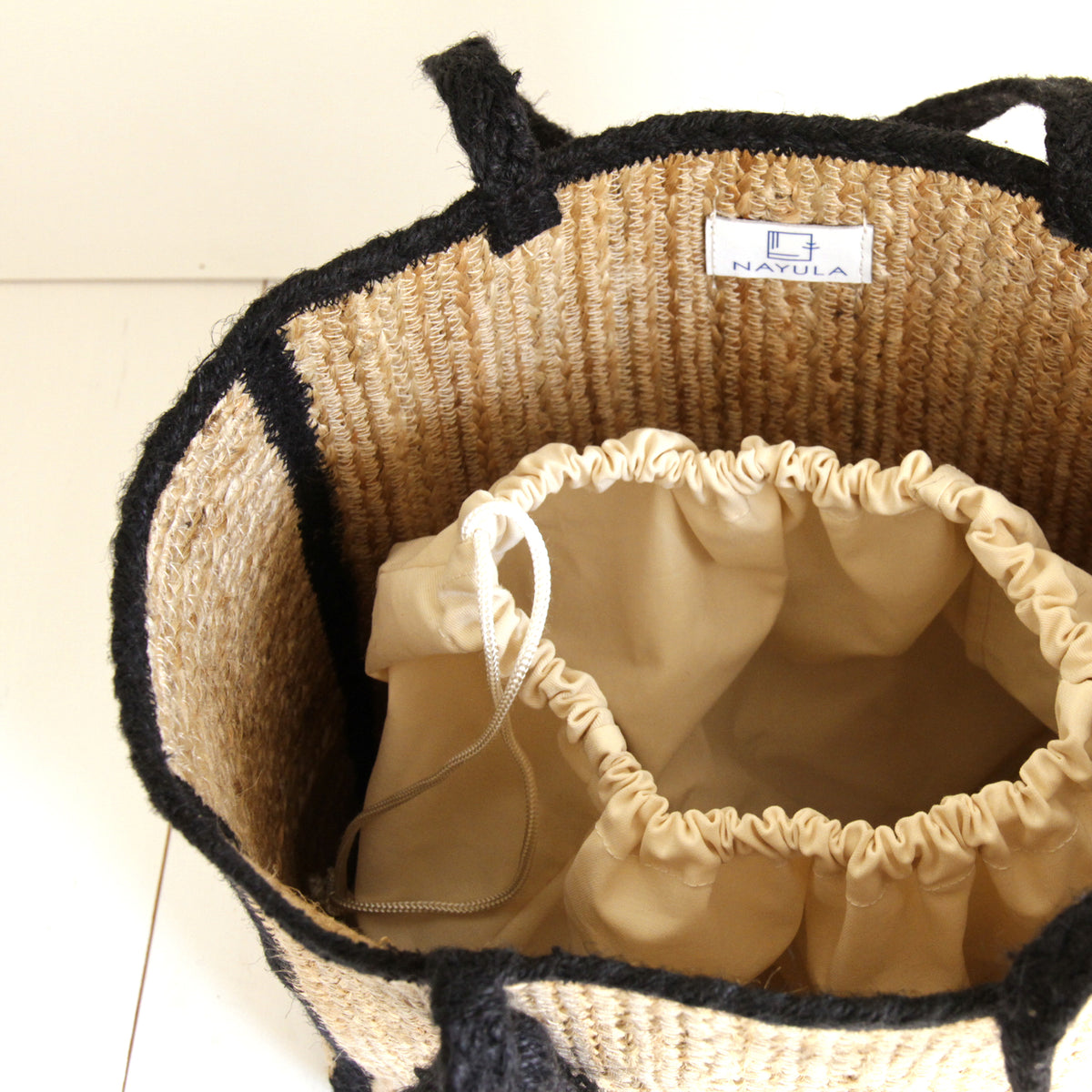 Jute Square Tote bag Large size #NA907 'Moon' [BLACK]