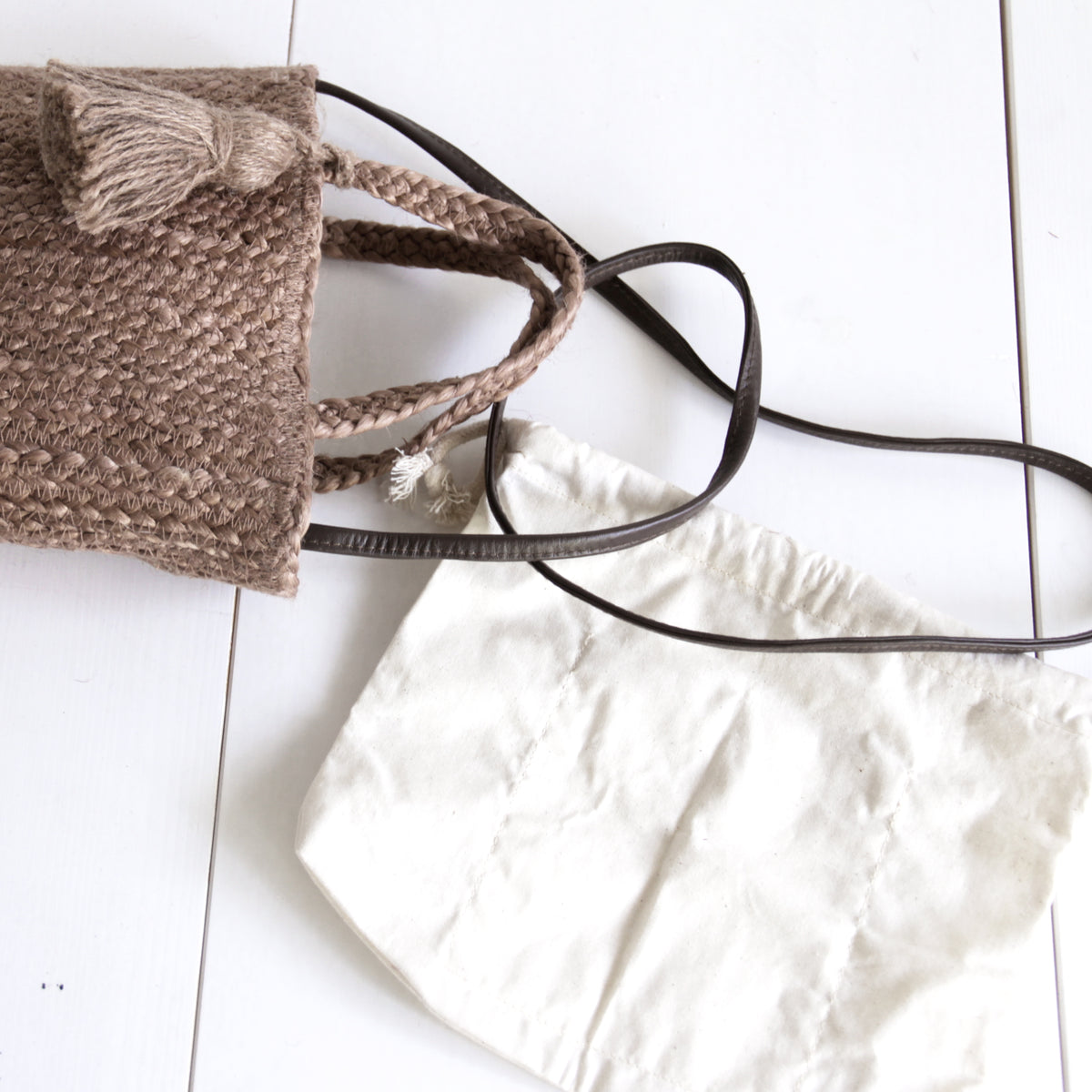 Jute Smartphone Two way Shoulder bag #NA908 'Sun' [L. BROWN]