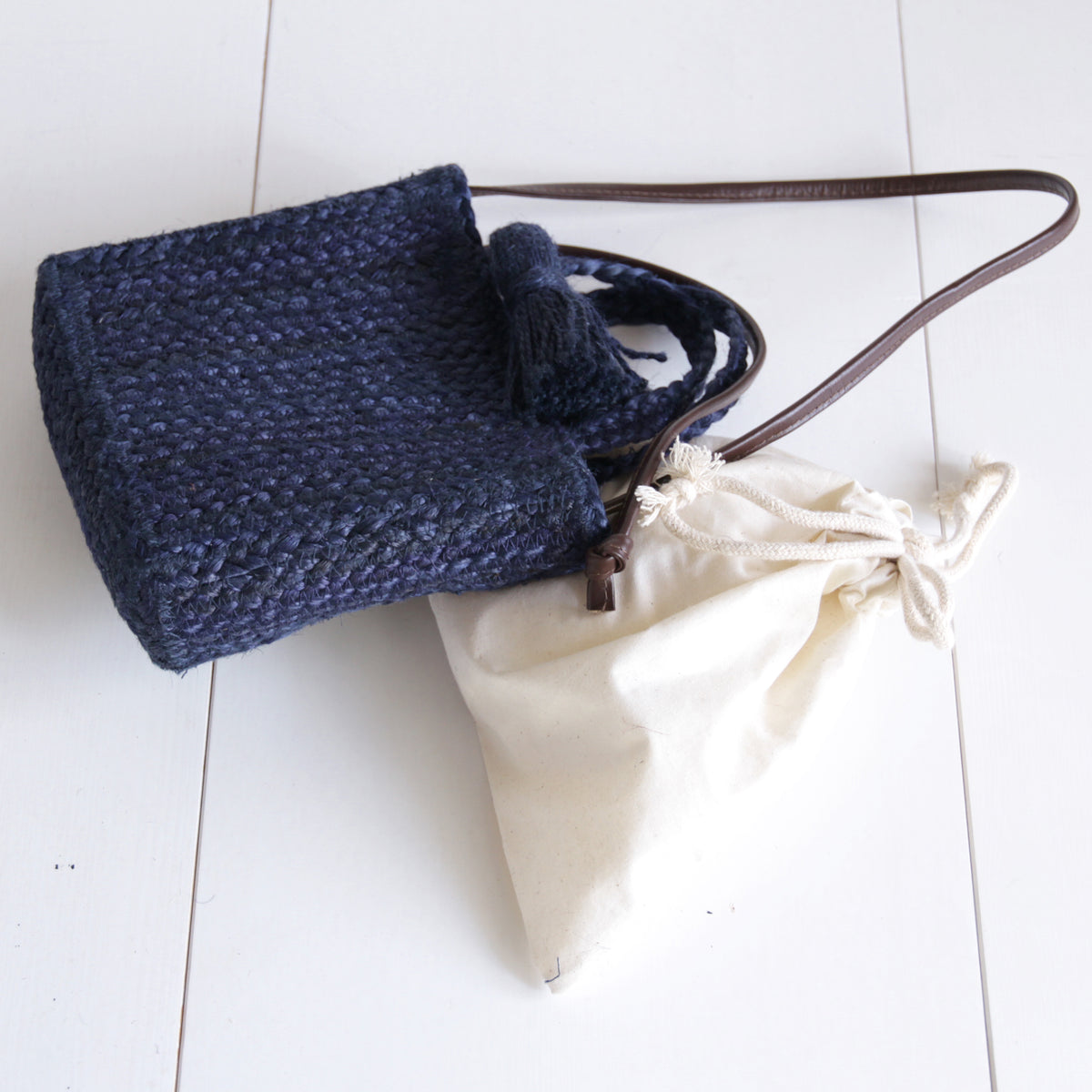 Jute Smartphone Two way Shoulder bag #NA908 'Sun' [NAVY]