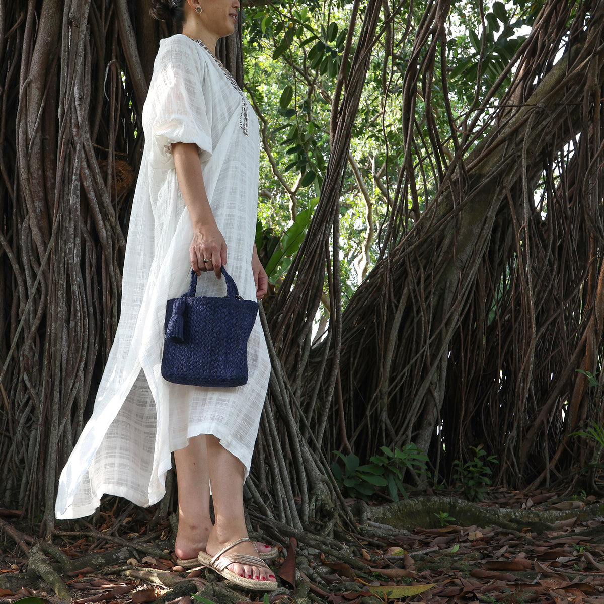 Jute Smartphone Two way Shoulder bag #NA908 'Sun' [NAVY]