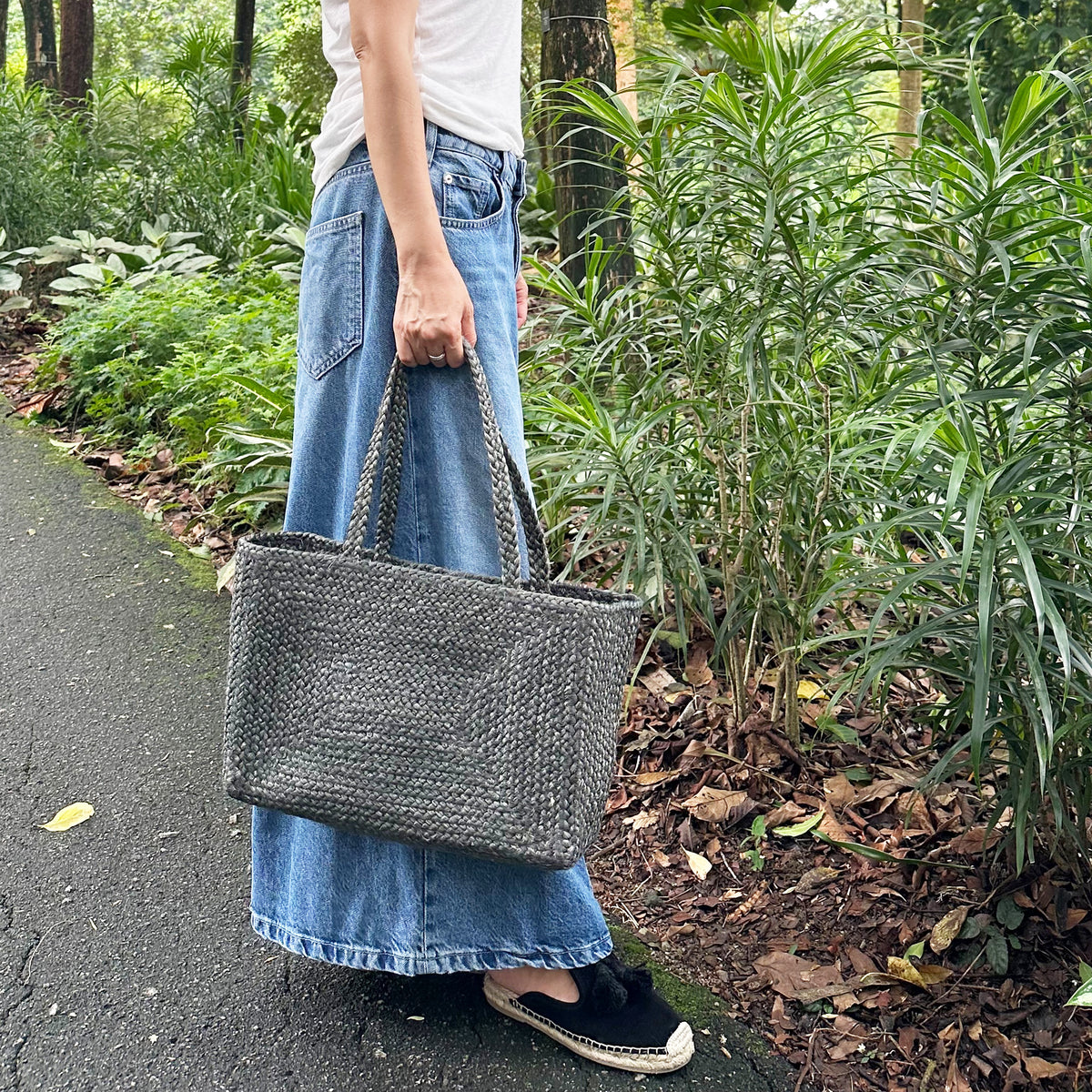 Jute Long strap Squre Sholder bag #NA909 'Sand' [DK. GRAY]