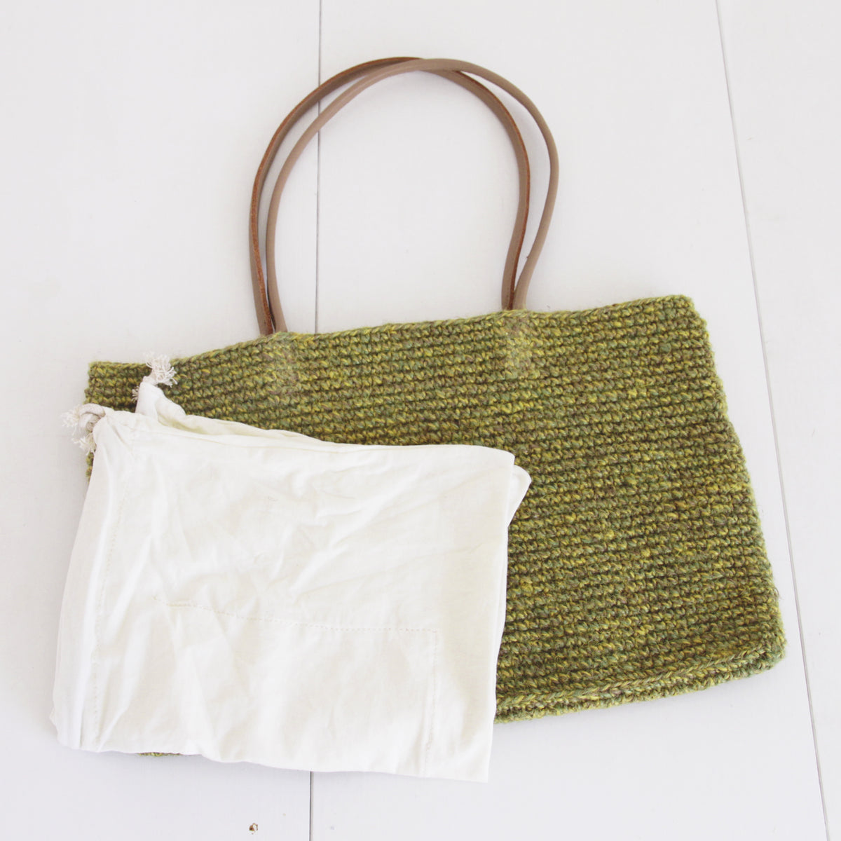 Leather Long strap Flat Sholder bag #NA911 'Earth' [MOSS GREEN]