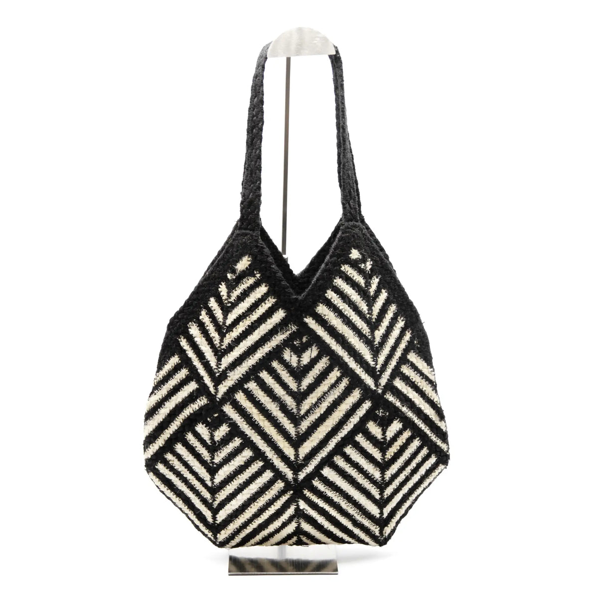 Jute Flat shape shoulder bag #NA912 'Pinecone' [BLACK & WHITE]