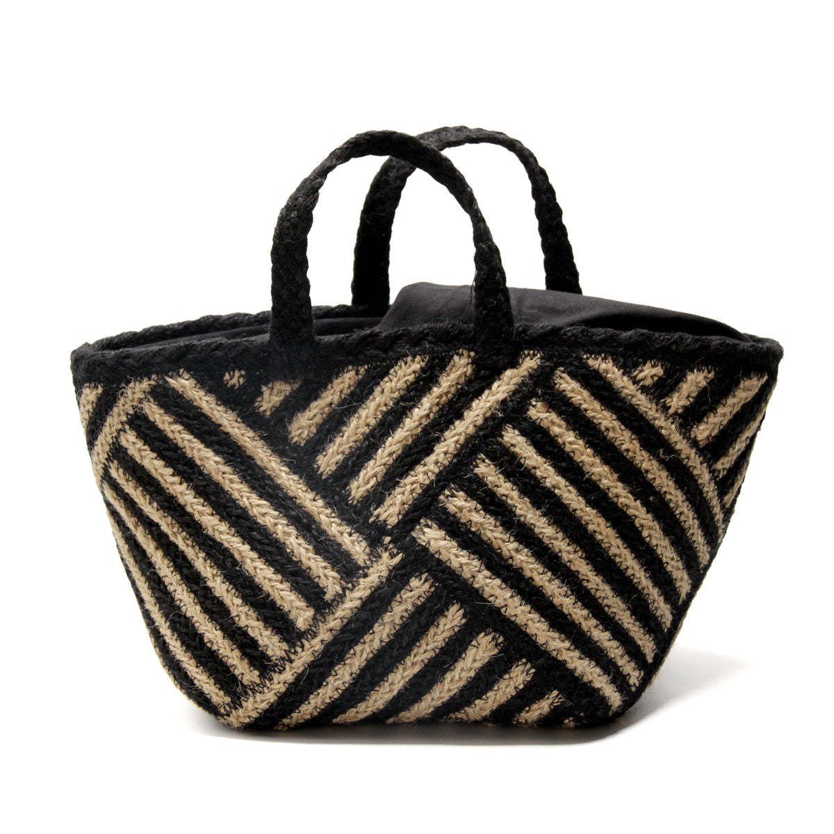Jute Square small size tote  bag #NA916 'Fish' [BLACK]