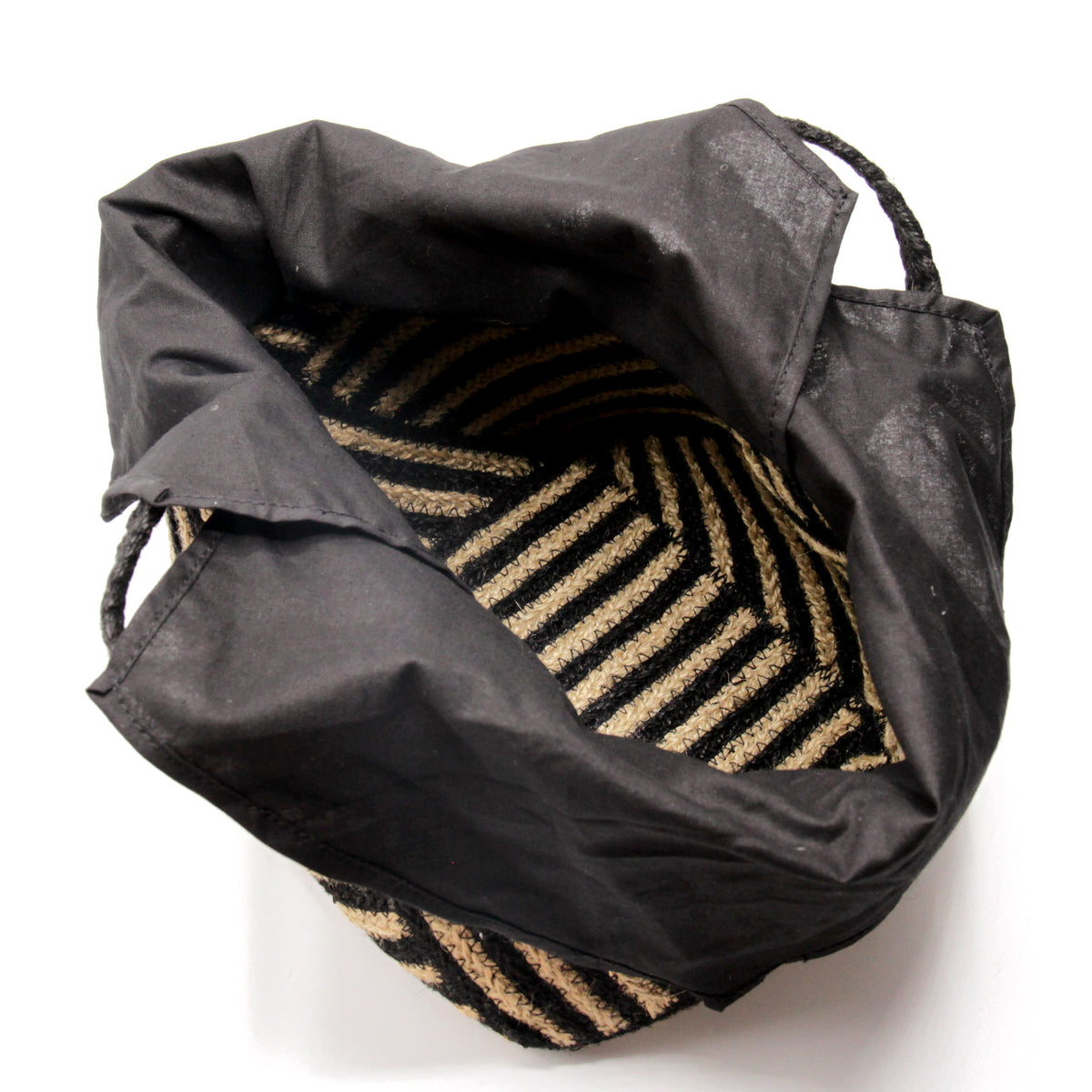 Jute Square small size tote  bag #NA916 'Fish' [BLACK]