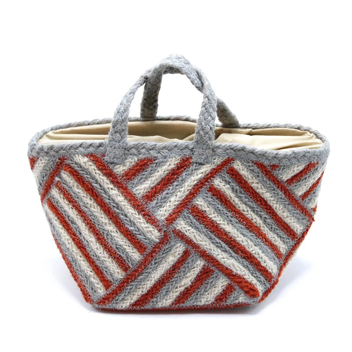 Jute Square small size tote  bag #NA916 'Fish' [GRAY RED]