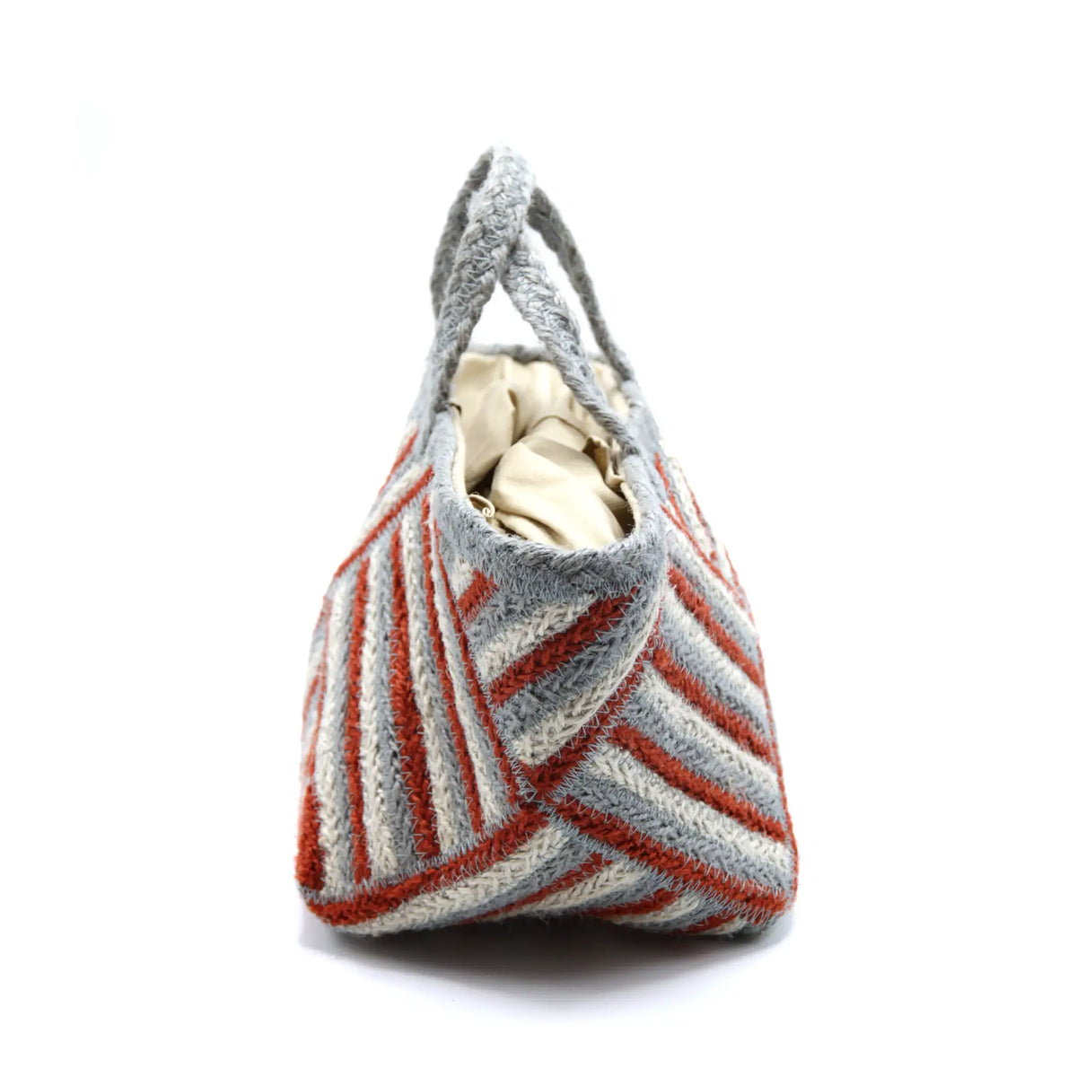 Jute Square small size tote  bag #NA916 'Fish' [GRAY RED]